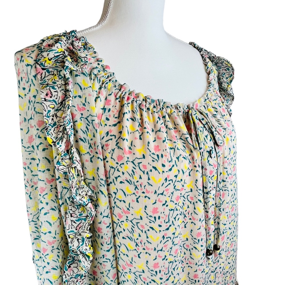FREE PEOPLE Pink Foral Dress Mini Boho Small Flowers in Hair Babydoll Ruffles - Picture 9 of 16